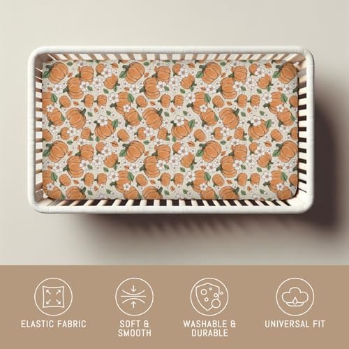 Fall Pumpkins Boho Floral Baby Crib Sheets for Boy Girl Autumn Pumpkin Girly Flowers Soft Snug Fitted Crib Mattress Covers for 52''x28'' Standard Crib & Toddler Mattress Thanksgiving Harvest Bed Sheet - Image 4