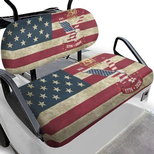 Yewatlles American Flag 250th Golf Cart Seat Covers Kit, Fit for Club Car Precedent Ordinary Front Seat Cushion, Golf Cart Polyester Seat Cover