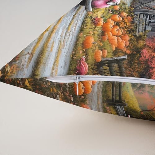 Retro Pink Truck Pillow Case Covers 2 Pack,Autumn Harvest Thanksgiving Day Rustic Cabin Pillow Covers 24"x 24" Soft Square,Fall Maple Leaves Pumpkin Cute Dog Decorative Throw Pillow Covers - Image 5