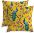 KiuLoam Chinoiserie Peacock Pillow Covers 20x20 Inch Set of 2, Vintage Floral Bird Yellow Decorative Throw Pillows, Rustic Farmhouse Outdoor Square Cushion Cases for Sofa Couch Bed Home Decor by KiuLoam