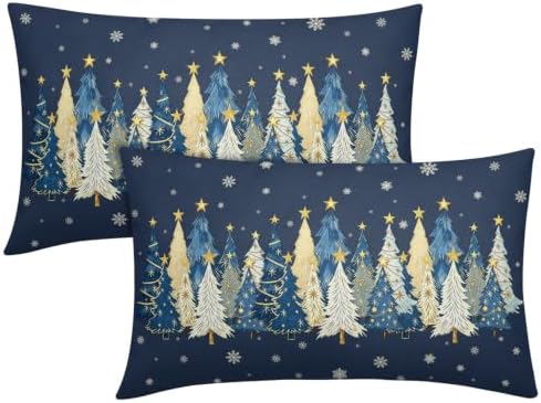 Christmas Tree Pillow Covers 12x20 Set of 2 Navy Blue Highly Absorbent by Unknown