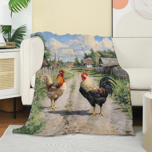 Rooster & Hen Blanket, Soft Warm Cozy Throw Gifts for Adults Kids Women, Lightweight Comfy Fuzzy Flannel Blankets for Couch, Travel, Car, Home Decor 80×60 Inch - Image 2