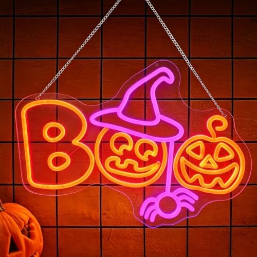 Pumpkin Witch Boo Neon Sign, Happy Halloween LED Light, 16.7"x12" by DMDMBSR