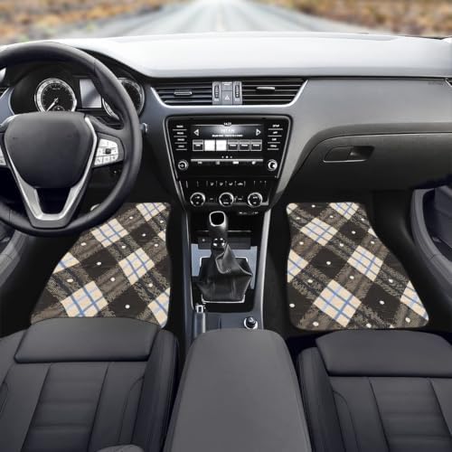 Plaid Car Floor Mats All Weather, Car Accessories 1st & 2nd Neutral Tartan Row Floor Mats, Interior Carpet Universal for SUV Sedan Truck