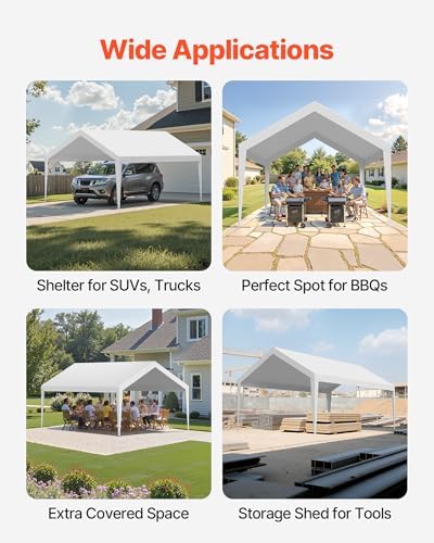 VEVOR Carport Replacement Canopy Cover, 12 x 20 ft Potable Garage Tent Top Tarp, UV-Resistant & Waterproof Car Shelter Tarp, Heavy Duty Car Port Cover with Ball Buggees, White, Frame Not Included - Image 6