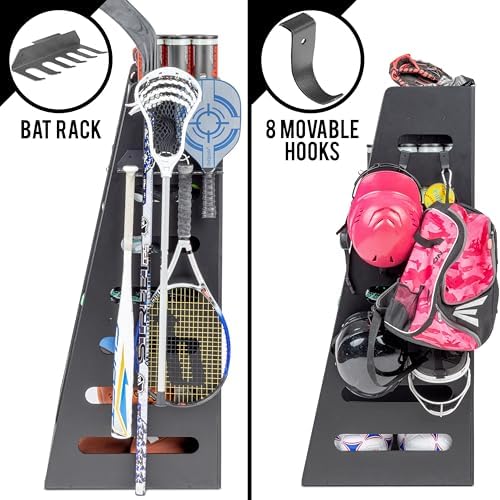 GoSports Premium Wooden Sports Equipment Organizer with Storage Hooks - Golf Bag Rack and Multi-Sport Ball Bin for Garage - Image 4