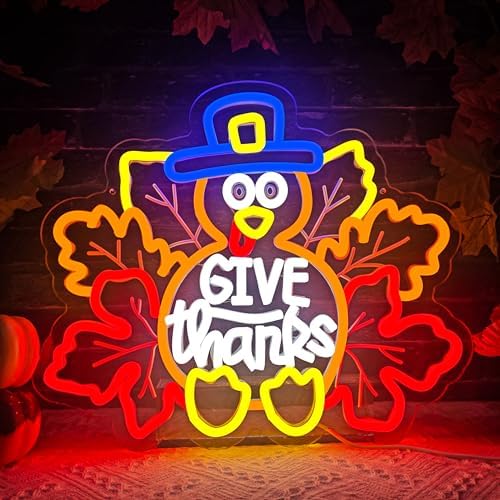 Maple Leaf Turkey Neon Sign Dimmable for Fall Neon Sign for Wall Decor Thanksgiving Neon Light Up Sign for Thanksgiving Day Door Wall Thanksgiving Harvest Home Decor by kzjspn