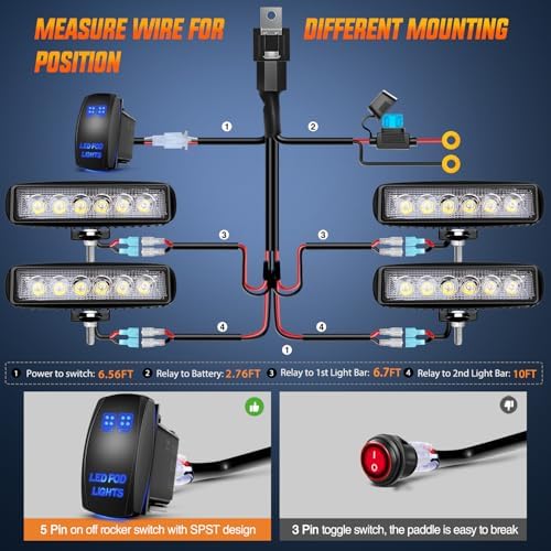Nilight LED Pods 4PCS 18W 6Inch Flood Offroad Fog Light Bar Waterproof with 16AWG POD Lights Wiring Harness Kit for Boat SUV ATV 4WD Car Truck Golf Cart 12V 24V -4 Leads