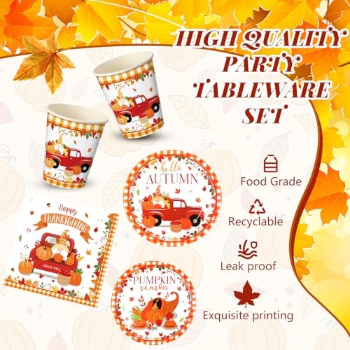 Sliner 180 Pcs Thanksgiving Disposable Dinnerware Set, Red Car Pumpkin - Image 3