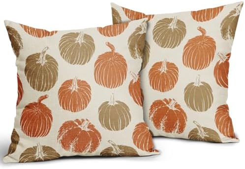 Brown Orange Pumpkin Fall Pillow Covers 16x16 Set of 2 Autumn Harvest Print Thanksgiving Decorative Throw Pillows Outdoor Farmhouse Cushion Case Seasonal Decor for Couch Sofa Bed - Image 2