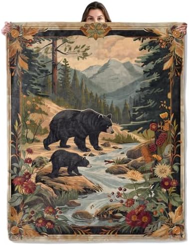 Black Bear & Cub Wilderness Throw Blanket Gifts for Women Kids, 40x50in by Buttigiy