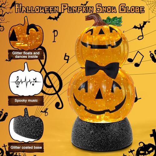 Halloween Snow Globe Lantern Lighted Pumpkin Musical Snow Globe Glitter with 6H Timer Battery and USB Operated Halloween Snow Globes Water Lantern for Spooky Festival Party Decoration (Pumpkin) - Image 2