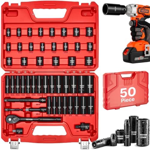 VEVOR 3/8" Drive Impact Socket Set, 50-Piece, Deep & Shallow Kit by VEVOR