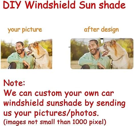 Custom Car Windshield Sun Shade Personalized Image or Text on Foldable Sunshade Front Window Visor Protector Blocks UV Rays Heat Keep Vehicle Cool (59 x 30 in)