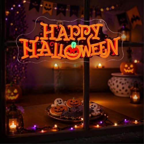 Happy Halloween Neon Sign UV Pumpkin Halloween LED Light, 16.9"x7.3 - Image 4