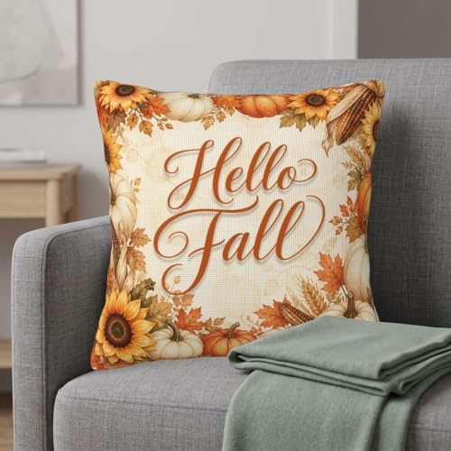 Fall Pumpkin Throw Pillow Covers 22x22 Set of 2, Rustic Cushion Covers - Image 2