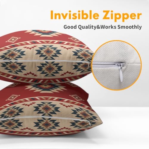 Sweetshow Red Aztec Southwest Pillow Covers Set of 2 Linen 20x20 Inches - Image 3