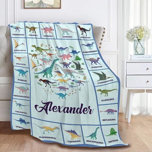 Dinosaur Custom Name Blanket Gifts for Girls Boys Women - Super Soft Cozy Warm Throw Sheet for Couch Bed Sofa Office Decor All Season 60"x80" for Adult - Image 3