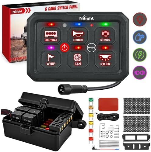 Nilight 6 Gang Switch Panel Red 12V 60A Circuit Control Relay System 4-Mode