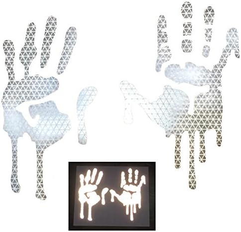 customTAYLOR33 High Intensity Grade Reflective Bloody/Dripping Hands Decals for Helmets, Windscreens, Rear Windows, Bumper Stickers (12" Height (Adult Size), White/Silver/Chrome)