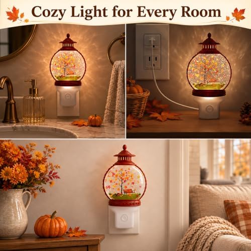 Autumn Water Globe Night Light, Spinning Glitter Lantern, Maple Tree Scene - Image 6