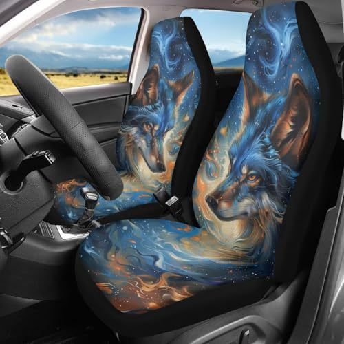 Trippy Galaxy Wolf Print Car Seat Covers Set of 2 Auto Accessories Protectors Car Decor Universal Fit for Car Truck SUV