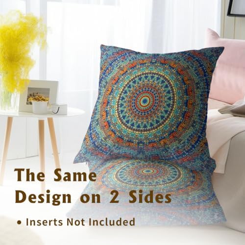 Sweetshow Bohemian Mandala Floral Throw Pillow Covers 24X24 Inches Set of 2 Boho Colorful Retro Ethnic Pillowcase Soft Cotton Square Cushion Covers for Home Sofa Patio Bedroom Decoration - Image 5
