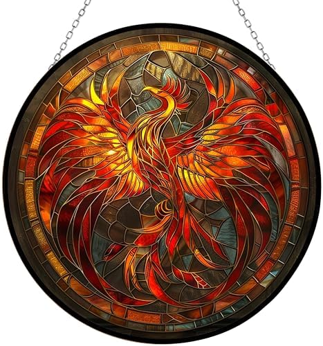 Stained Glass Window Hanging - Phoenix Dragon Suncatcher Ready to Hang Window Doors Home Decoration and Christmas, Mother's Day Birthday Gifts for Women, Men, and Mom 7.8x7.8 in by 365CUSGIFTS