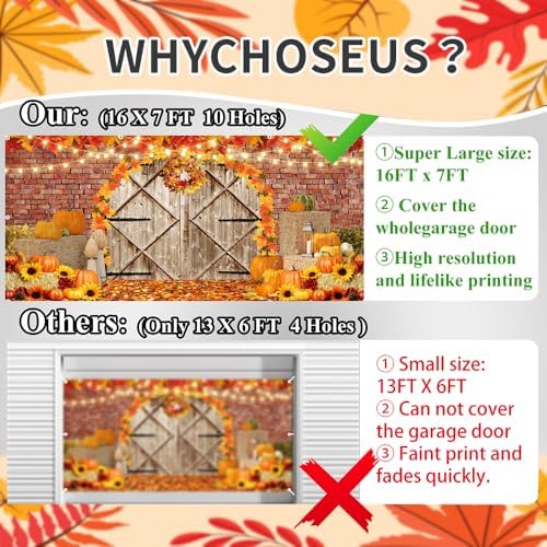Fall Thanksgiving Garage Door Cover Decorations Banner Backdrop 7x16ft - Image 3