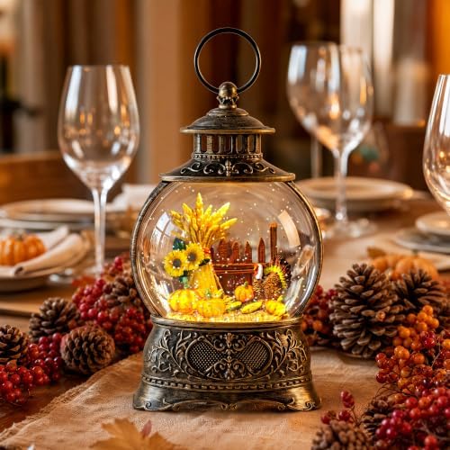 Halloween Christmas Fall Snow Globes Thanksgiving Water Lantern Swirling Glitter Snow Globe for Autumn Harvest Day Decorations Home Fall Decor Gifts (Turkey & Pumpkins) - Image 6