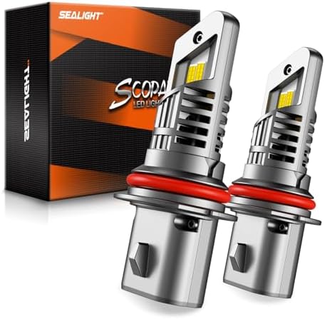 SEALIGHT Latest 9007 HB5 LED Bulb high/low beam, 50000LM Super Bright, 60000+ Hours Service Life, 6500K Cool White, 1:1 Halogen Size Replacement Exterior Light Bulbs, Plug N Play, Pack of 2