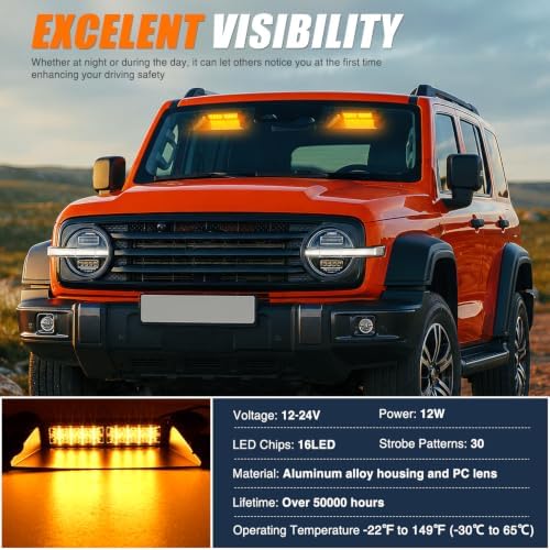 Nilight 16LED Amber Dash Strobe Light Cigarette Lighter Plug
