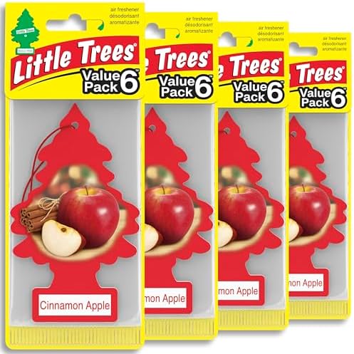 LITTLE TREES Car Air Freshener, 4 Count (Pack of 6), Cinnamon Apple