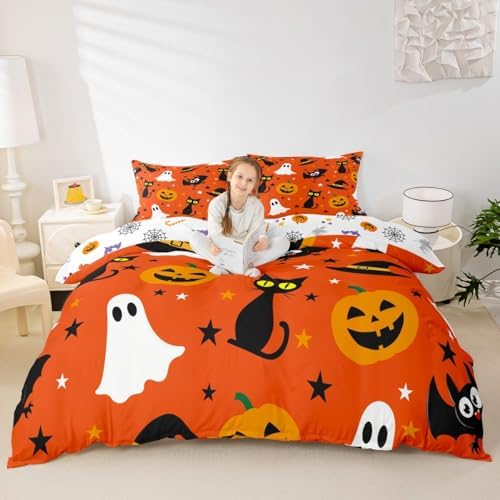 Feelyou Halloween Ghost Pumpkin Bedding Set Twin Size Adults - Image 4
