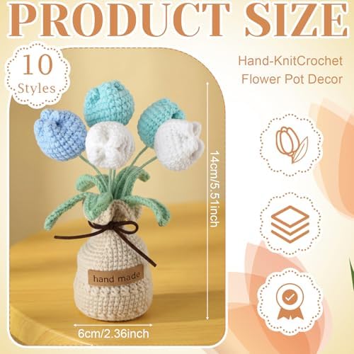 Suncalla 4 Sets Crochet Knitting Tulip Bouquet with Vase 7" - Image 3