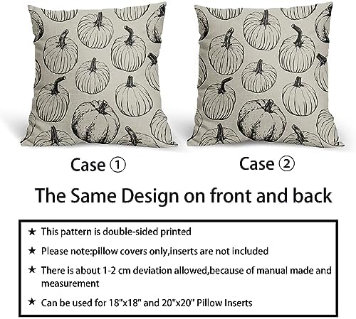 Fall Pillow Covers 18x18 Set of 2 Balck Pumpkin Autumn Themed Thanksgiving Harvest Print Decorative Throw Pillows Outdoor Pillowcase Farmhouse Linen Cushion Case Decor for Sofa Couch Bed - Image 6
