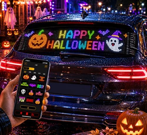 Flexible LED Matrix Panel, Bluetooth App Programmable LED Car Sign, DIY Scrolling Text Animation Graffiti LED Screen, Waterproof USB 5V LED Display for Car Window, Store, Party (13.7"x4.0")