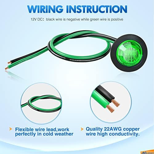 Nilight 3/4" Round LED Clearance Marker Lights,Green, 10-Pack