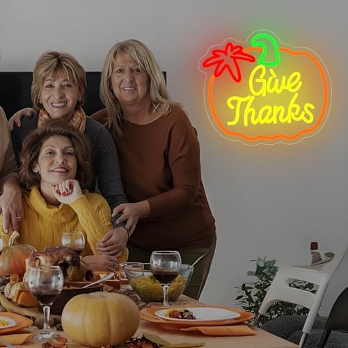 Thanksgiving Neon Sign Pumpkin Neon Signs Dimmable Fall Neon Sign for Wall USB Power Give Thanks Sign for Home Bar Salon Window Porch Front Door Thanksgiving Decorations - Image 3
