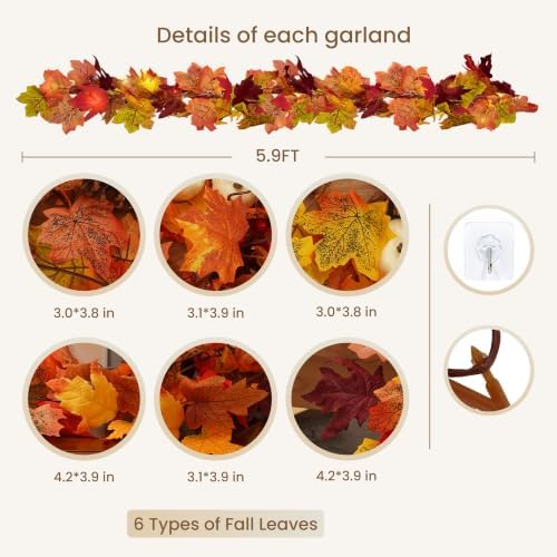 CQURE 10 Pack Fall Leaf Garland, Hanging Vines Garland Artificial Fall Maple LeavesThanksgiving Decor for Home Wedding Fireplace Party - Image 2