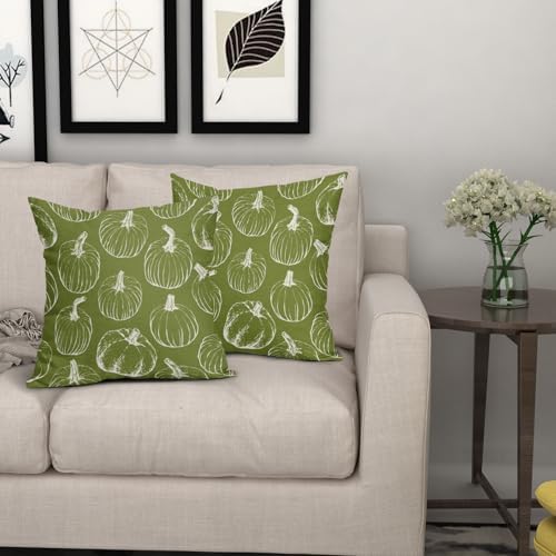 Lime Green Fall Pumpkin Pillow Covers 18x18 Set of 2 Autumn Themed Thanksgiving Cream Print Decorative Throw Pillows Outdoor PillowCase Farmhouse Linen Cushion Case Decor for Home Sofa Couch Bed - Image 7