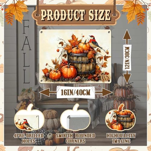 Pumpkin Vintage Tin Sign Happy Thanksgiving Metal Wall Decor for Living Room Entryway Fireplace Farmhouse 12x16Inch - Image 2