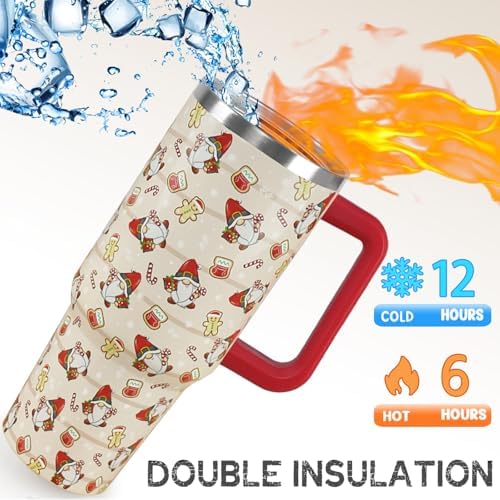 Christmas Tumbler 40 oz Gingerbread Gnomes Cup Winter Coffee Travel Mug Stainless Steel Insulated Cups Joy Holiday Water Bottle Christmas Decor Gifts - Image 3
