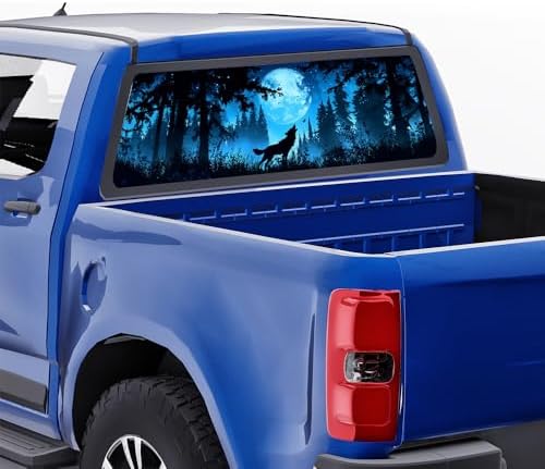 Vintage Wolf Pickup Truck Decals Rear Window, Full Moon Forest Animal Howling Automotive Decals and Graphics Rear Window Decals for Trucks, Car Window Decal Sticker 66 x 22 inch