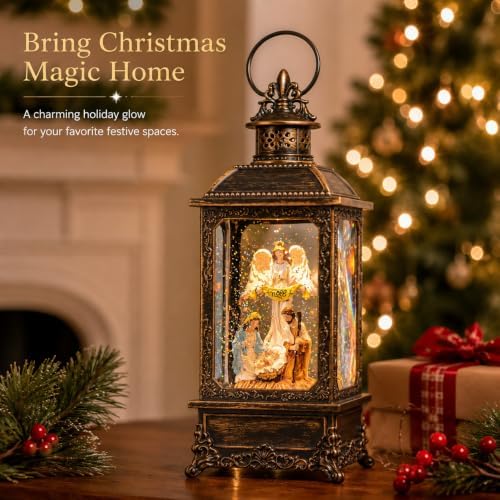Christmas Snow Globe Swirling Glittering Angel & Nativity Scene with Music, USB Lined/Battery Operated Lighted Water Lantern for Christmas Festival Decoration Gifts - Image 2