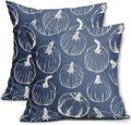 Blue Fall Pumpkin Pillow Covers 22x22 Set of 2 Autumn Themed Thanksgiving Cream Print Decorative Throw Pillows Outdoor Pillowcase Farmhouse Linen Cushion Case Decor for Home Sofa Couch Bed by Aytipun