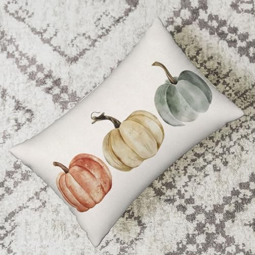 Fall Pillow Covers 12x20 Inch Set of 2 Watercolor White Orange Green Pumpkin Throw Pillows Outdoor Fall Decoration Pillow Cases Autumn Thanksgiving Lumbar Cushion Covers for Couch Sofa Decor - Image 5