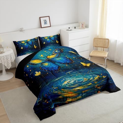Feelyou Butterfly Bedding Set King Size Butterflies Print Comforter Set for Kids Boys Girls Girl Butterfly Floral Comforter Beautiful Butterfly Duvet Set - Image 4