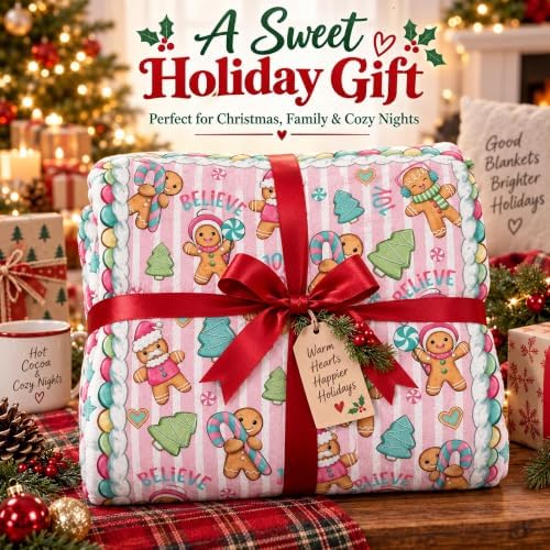 Pink Gingerbread Christmas Throw Blanket 50x70in, Cozy Holiday - Image 6