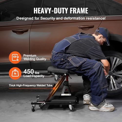 VEVOR Foldable Z Garage Creeper, 40 in, 450 lbs Load Capacity Rolling Folding Mechanic Creeper Stool, with 6 Universal Wheels Padded Seat Steel Frame, Lay Down or Sit Chair for Garage Shop or Home - Image 3